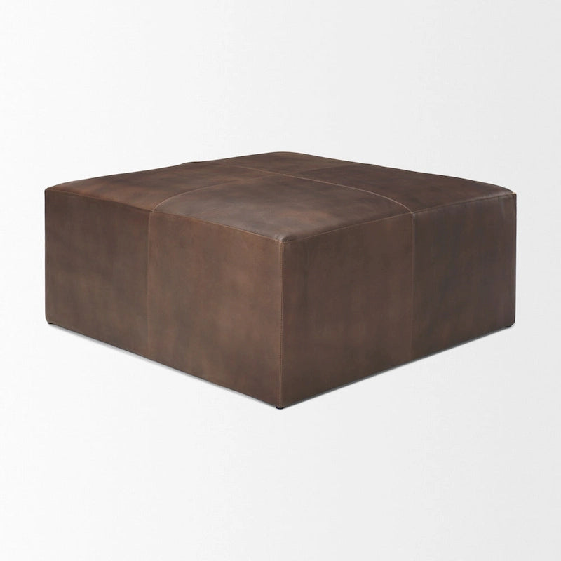 Pouf quadrato in pelle pieno fiore da 90 cm con base in metallo