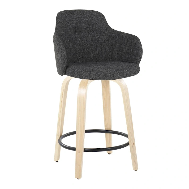Sgabello da bancone ad altezza fissa da 60 cm con gambe in legno curvato e poggiapiedi rotondo (set da 2)