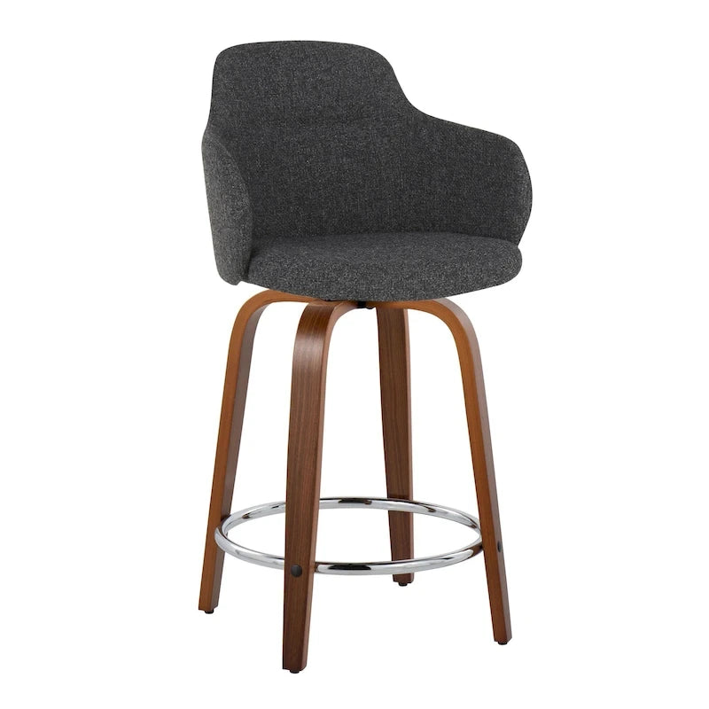 Sgabello da bancone ad altezza fissa da 60 cm con gambe in legno curvato e poggiapiedi rotondo (set da 2)