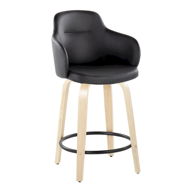 Sgabello da bancone ad altezza fissa da 60 cm con gambe in legno curvato e poggiapiedi rotondo (set da 2)
