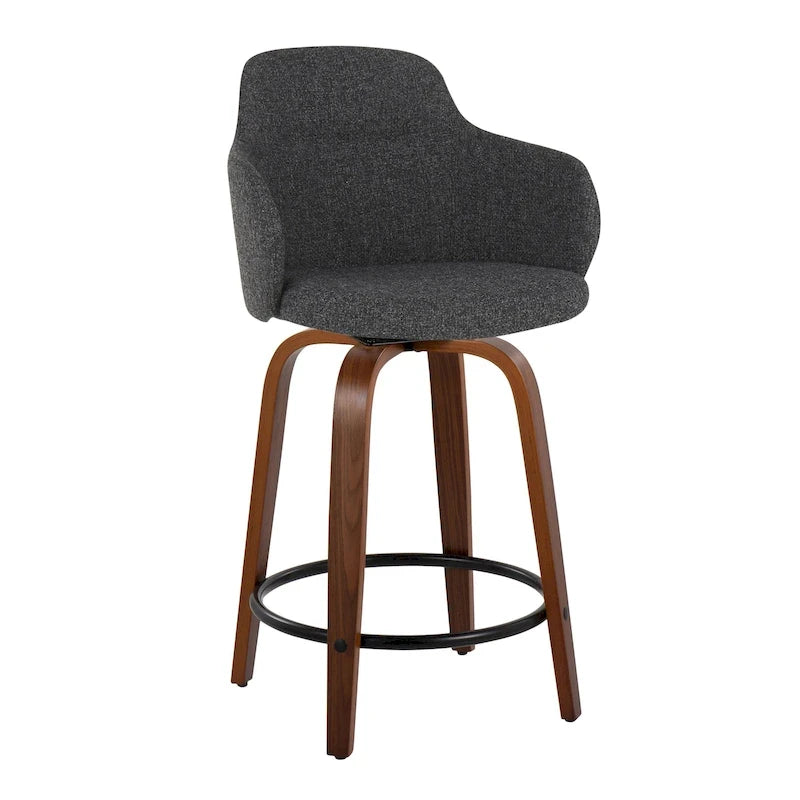 Sgabello da bancone ad altezza fissa da 60 cm con gambe in legno curvato e poggiapiedi rotondo (set da 2)