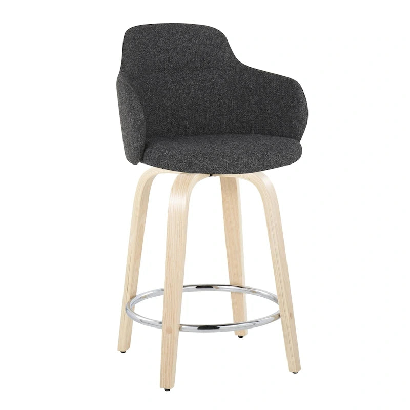 Sgabello da bancone ad altezza fissa da 60 cm con gambe in legno curvato e poggiapiedi rotondo (set da 2)