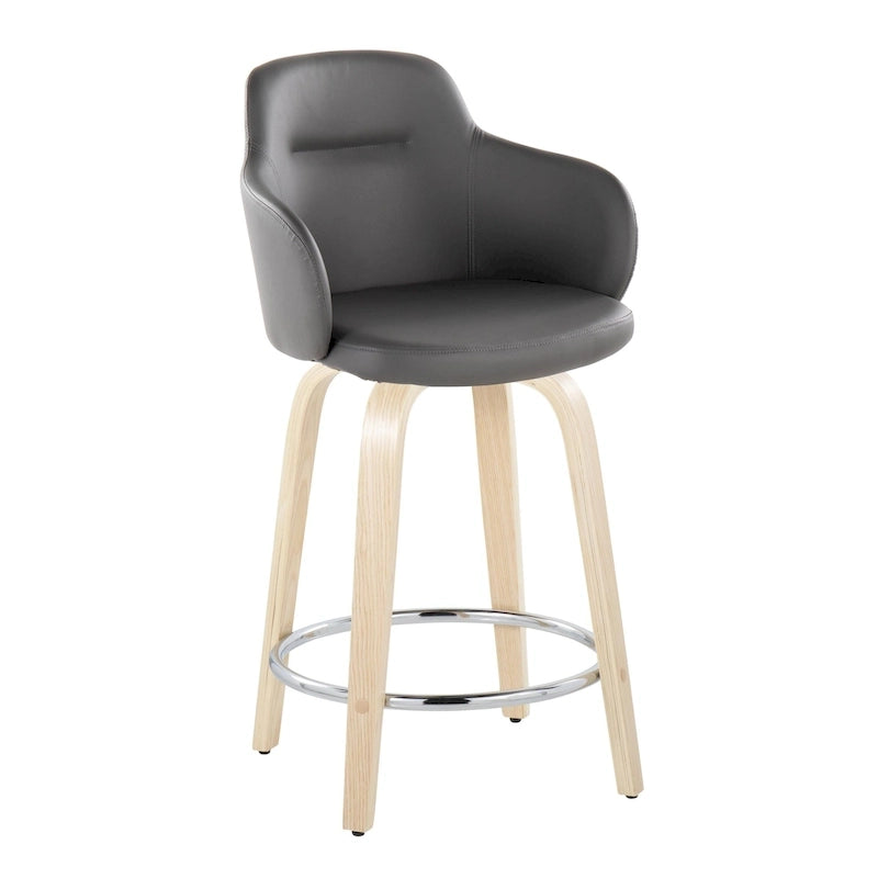 Sgabello da bancone ad altezza fissa da 60 cm con gambe in legno curvato e poggiapiedi rotondo (set da 2)