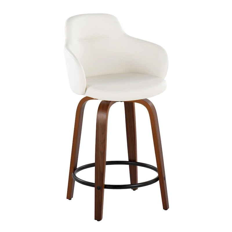 Sgabello da bancone ad altezza fissa da 60 cm con gambe in legno curvato e poggiapiedi rotondo (set da 2)