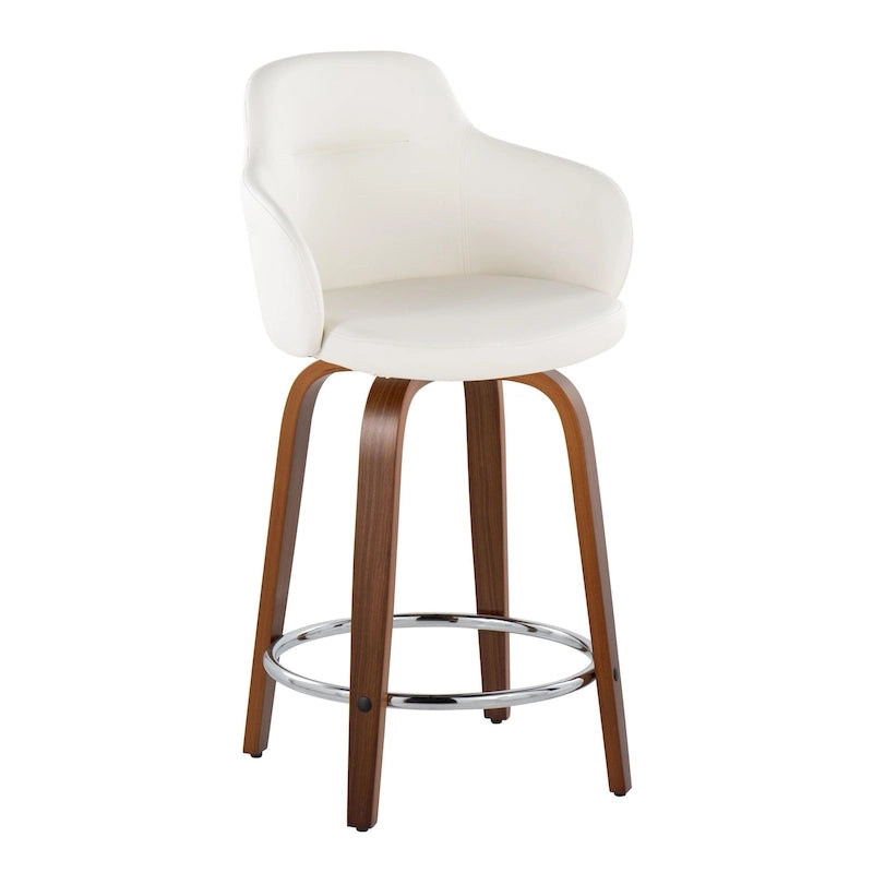 Sgabello da bancone ad altezza fissa da 60 cm con gambe in legno curvato e poggiapiedi rotondo (set da 2)