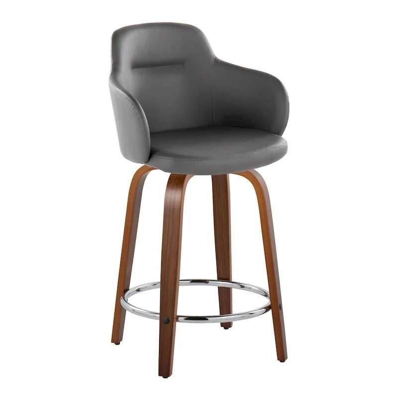 Sgabello da bancone ad altezza fissa da 60 cm con gambe in legno curvato e poggiapiedi rotondo (set da 2)