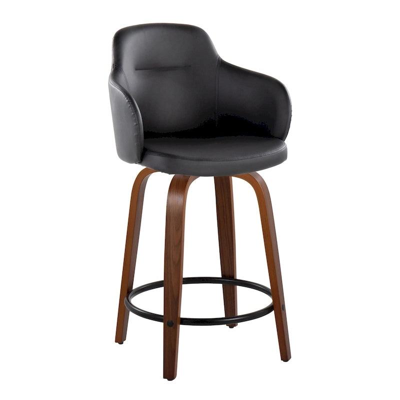 Sgabello da bancone ad altezza fissa da 60 cm con gambe in legno curvato e poggiapiedi rotondo (set da 2)
