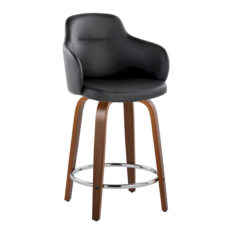 Sgabello da bancone ad altezza fissa da 60 cm con gambe in legno curvato e poggiapiedi rotondo (set da 2)