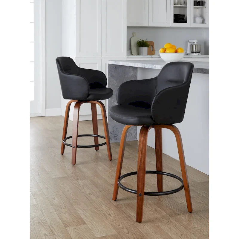 Carson Carrington Iglabo 24 Fixed-Height Counter Stool with Bent Wood Legs and Round Footrest (Set of 2)