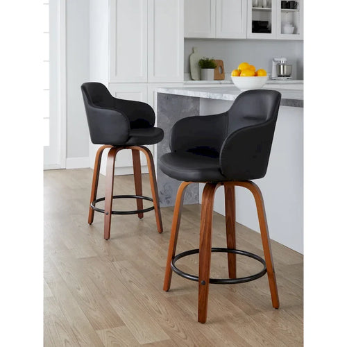 Carson Carrington Iglabo 24 Fixed-Height Counter Stool with Bent Wood Legs and Round Footrest (Set of 2)