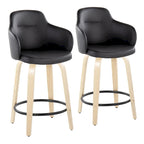 Sgabello da bancone ad altezza fissa da 60 cm con gambe in legno curvato e poggiapiedi rotondo (set da 2)