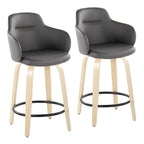 Sgabello da bancone ad altezza fissa da 60 cm con gambe in legno curvato e poggiapiedi rotondo (set da 2)