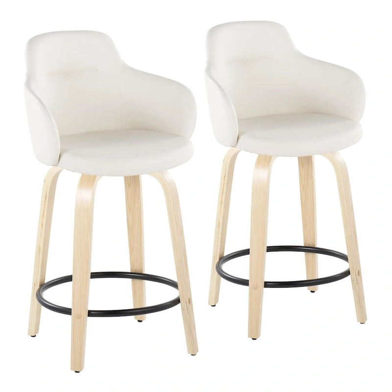 Sgabello da bancone ad altezza fissa da 60 cm con gambe in legno curvato e poggiapiedi rotondo (set da 2)