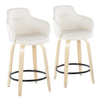 Sgabello da bancone ad altezza fissa da 60 cm con gambe in legno curvato e poggiapiedi rotondo (set da 2)
