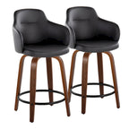 Sgabello da bancone ad altezza fissa da 60 cm con gambe in legno curvato e poggiapiedi rotondo (set da 2)