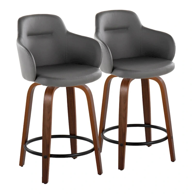 Sgabello da bancone ad altezza fissa da 60 cm con gambe in legno curvato e poggiapiedi rotondo (set da 2)