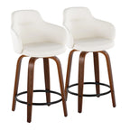 Sgabello da bancone ad altezza fissa da 60 cm con gambe in legno curvato e poggiapiedi rotondo (set da 2)