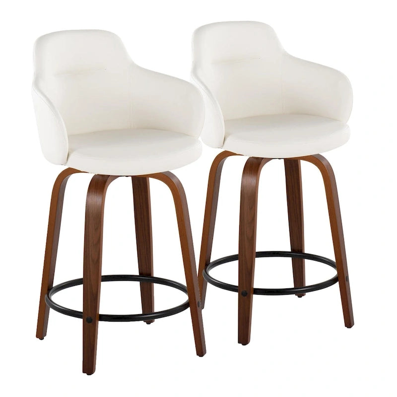 Sgabello da bancone ad altezza fissa da 60 cm con gambe in legno curvato e poggiapiedi rotondo (set da 2)