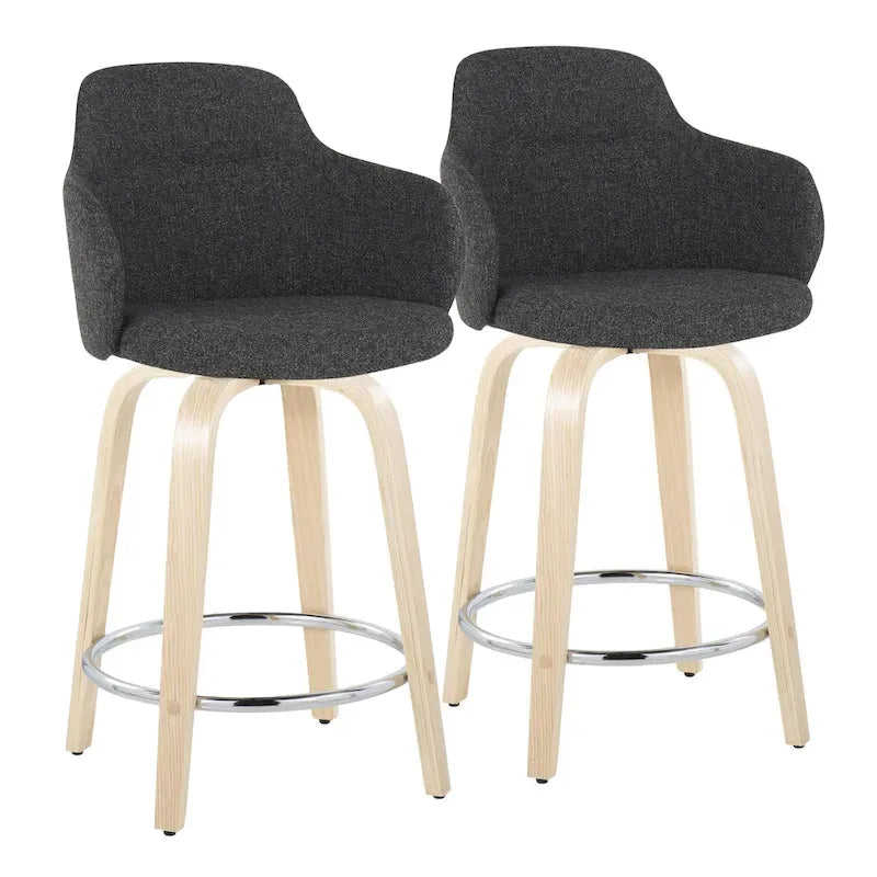 Sgabello da bancone ad altezza fissa da 60 cm con gambe in legno curvato e poggiapiedi rotondo (set da 2)
