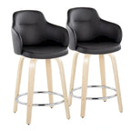 Sgabello da bancone ad altezza fissa da 60 cm con gambe in legno curvato e poggiapiedi rotondo (set da 2)