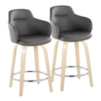 Sgabello da bancone ad altezza fissa da 60 cm con gambe in legno curvato e poggiapiedi rotondo (set da 2)