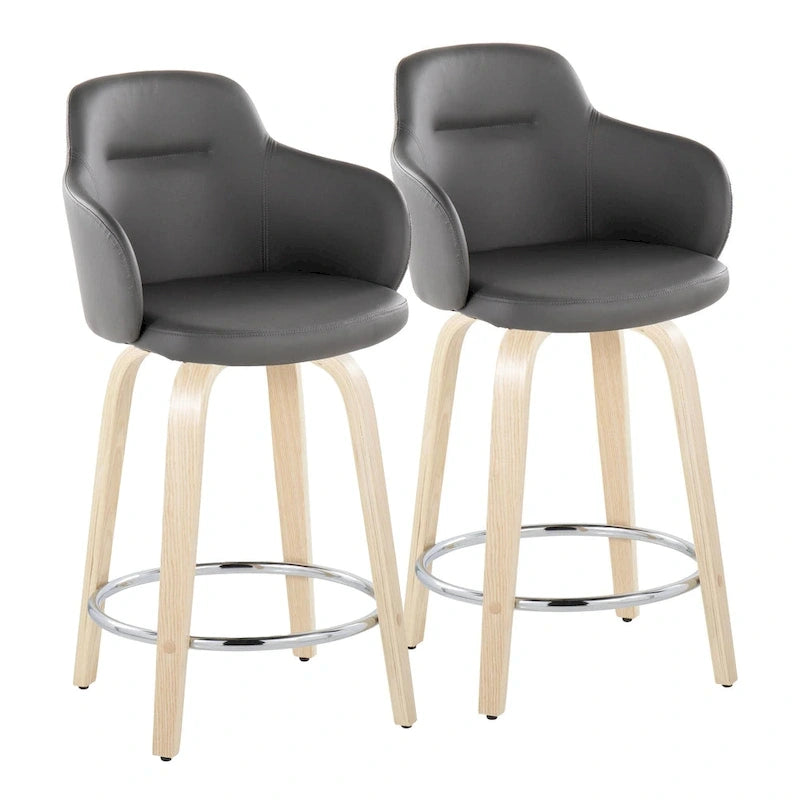 Sgabello da bancone ad altezza fissa da 60 cm con gambe in legno curvato e poggiapiedi rotondo (set da 2)