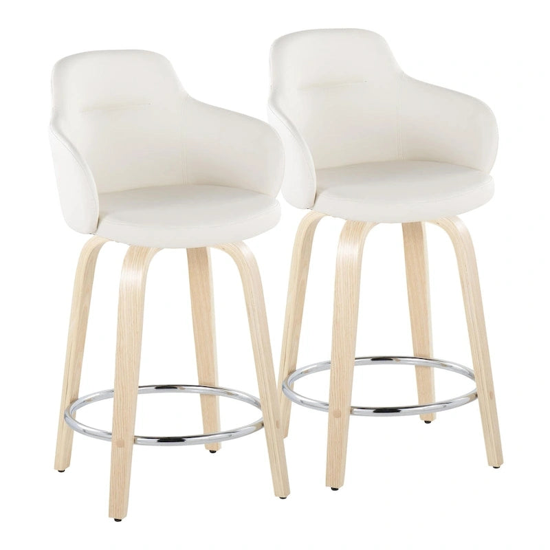 Sgabello da bancone ad altezza fissa da 60 cm con gambe in legno curvato e poggiapiedi rotondo (set da 2)