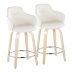 Sgabello da bancone ad altezza fissa da 60 cm con gambe in legno curvato e poggiapiedi rotondo (set da 2)