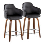 Sgabello da bancone ad altezza fissa da 60 cm con gambe in legno curvato e poggiapiedi rotondo (set da 2)