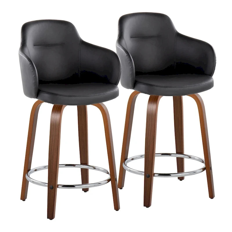 Sgabello da bancone ad altezza fissa da 60 cm con gambe in legno curvato e poggiapiedi rotondo (set da 2)