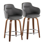 Sgabello da bancone ad altezza fissa da 60 cm con gambe in legno curvato e poggiapiedi rotondo (set da 2)
