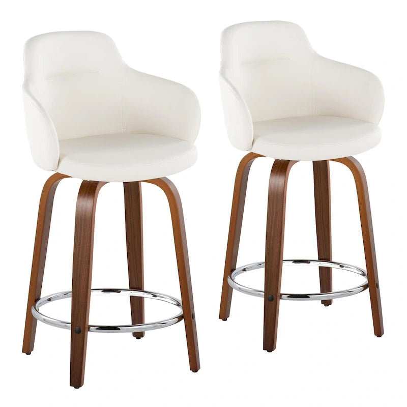 Sgabello da bancone ad altezza fissa da 60 cm con gambe in legno curvato e poggiapiedi rotondo (set da 2)