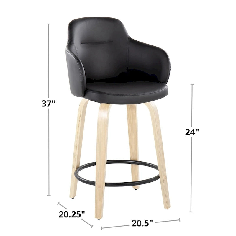 Sgabello da bancone ad altezza fissa da 60 cm con gambe in legno curvato e poggiapiedi rotondo (set da 2)