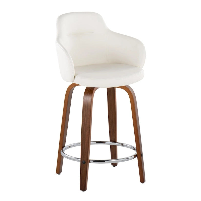 Sgabello da bancone ad altezza fissa da 60 cm con gambe in legno curvato e poggiapiedi rotondo (set da 2)