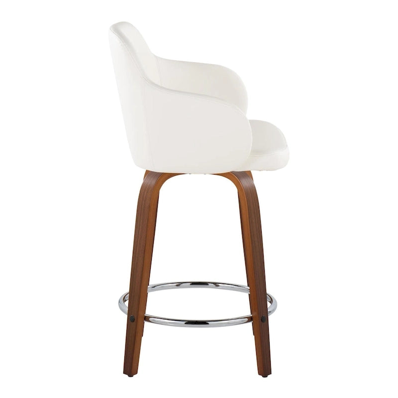 Sgabello da bancone ad altezza fissa da 60 cm con gambe in legno curvato e poggiapiedi rotondo (set da 2)