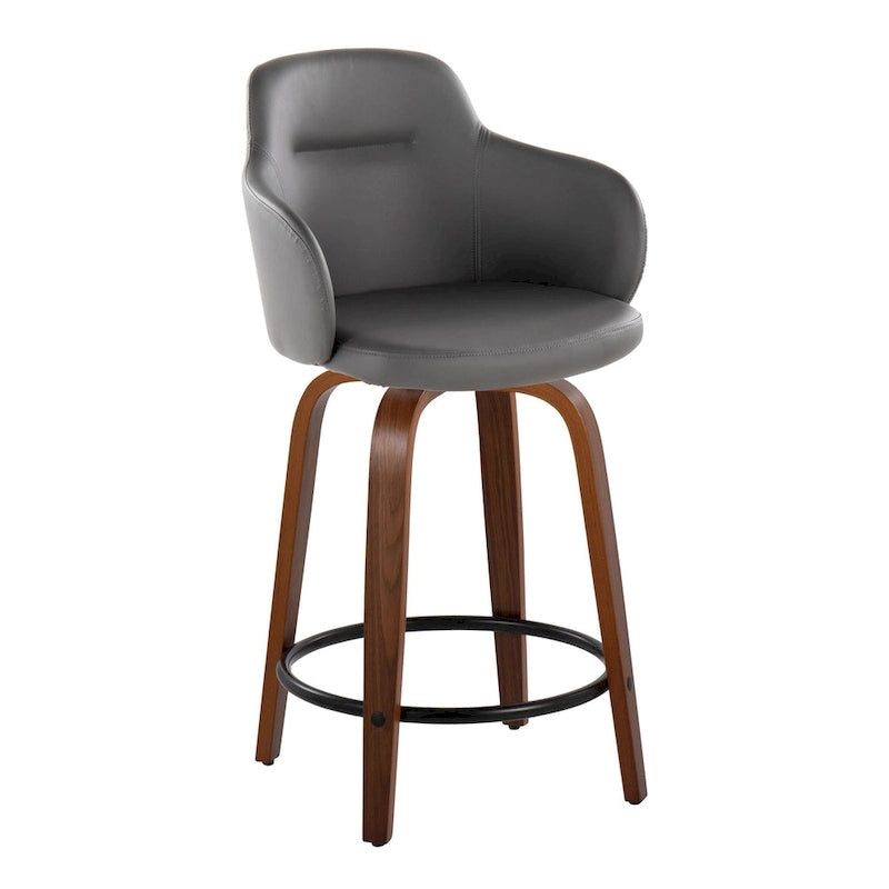 Sgabello da bancone ad altezza fissa da 60 cm con gambe in legno curvato e poggiapiedi rotondo (set da 2)