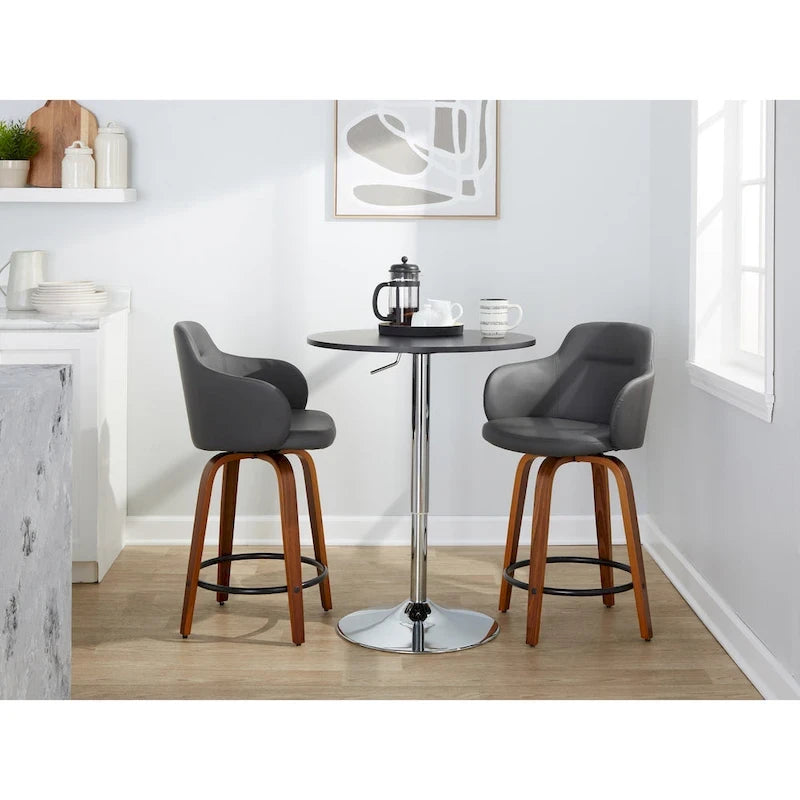 Sgabello da bancone ad altezza fissa da 60 cm con gambe in legno curvato e poggiapiedi rotondo (set da 2)