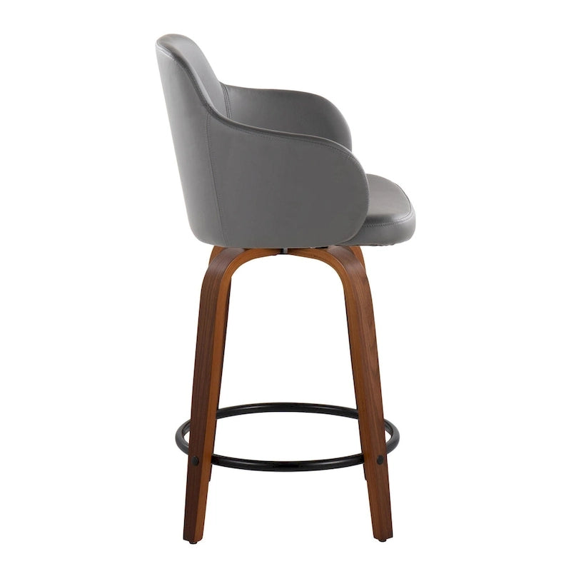 Sgabello da bancone ad altezza fissa da 60 cm con gambe in legno curvato e poggiapiedi rotondo (set da 2)
