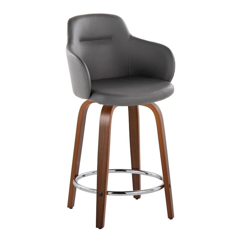 Sgabello da bancone ad altezza fissa da 60 cm con gambe in legno curvato e poggiapiedi rotondo (set da 2)