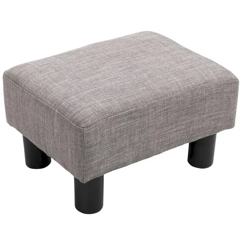Pouf poggiapiedi rettangolare in lino con gambe in legno