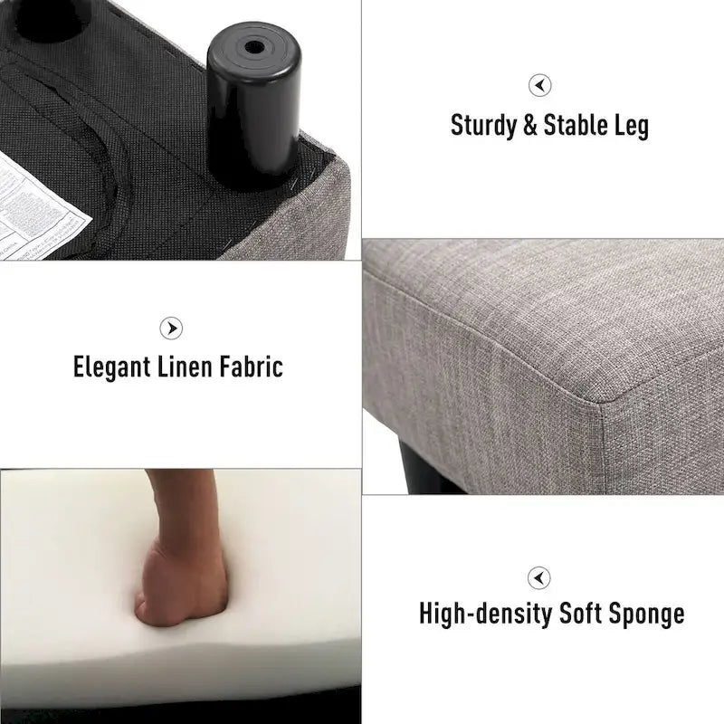Pouf poggiapiedi rettangolare in lino con gambe in legno