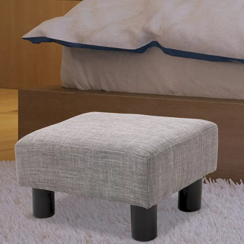 Pouf poggiapiedi rettangolare in lino con gambe in legno