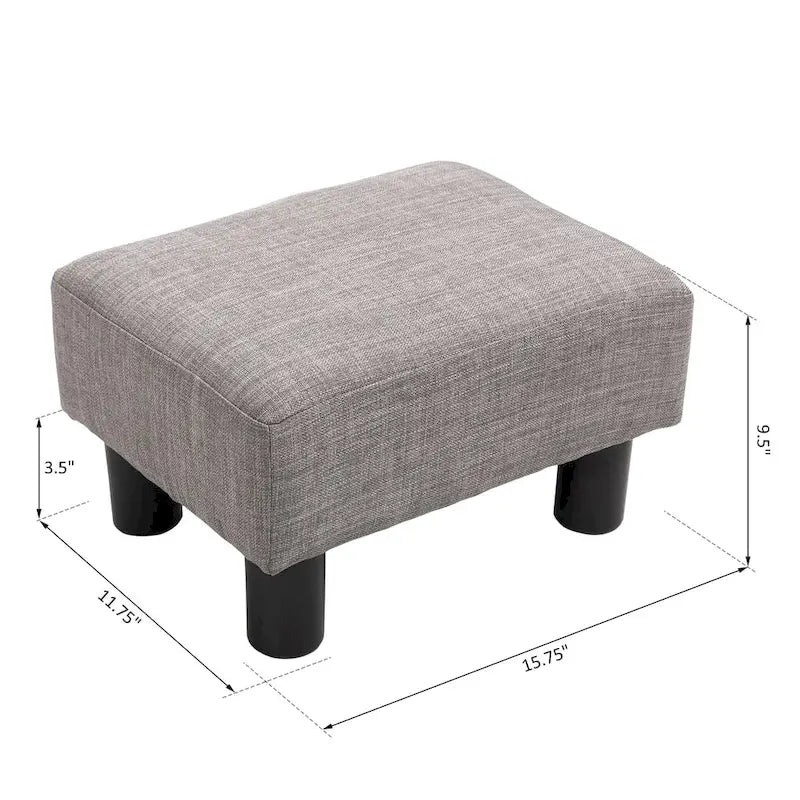 Pouf poggiapiedi rettangolare in lino con gambe in legno