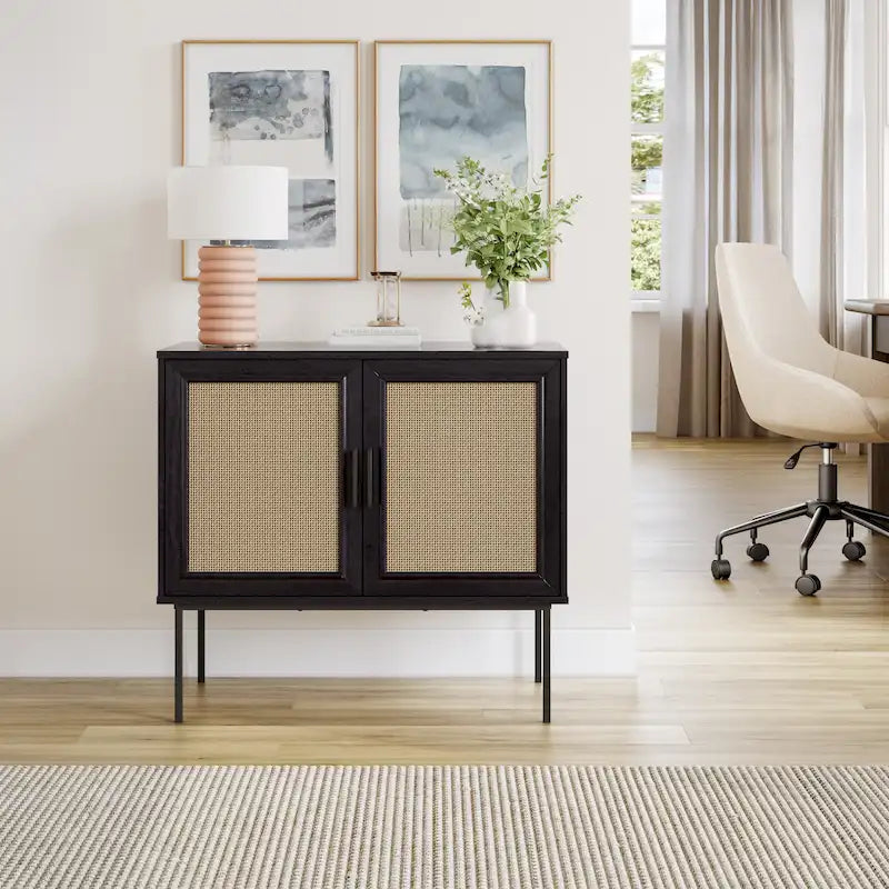 Mobile credenza in rattan a 2 ante