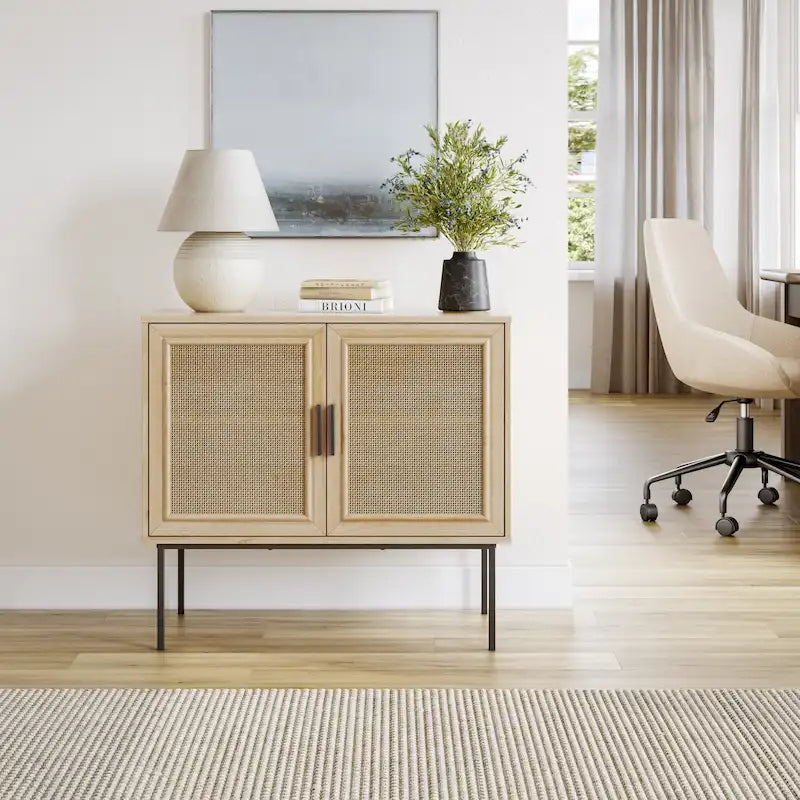 Mobile credenza in rattan a 2 ante