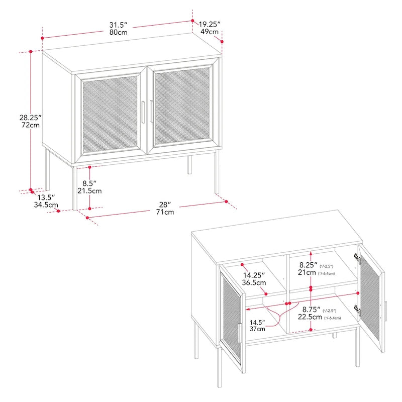 Mobile credenza in rattan a 2 ante