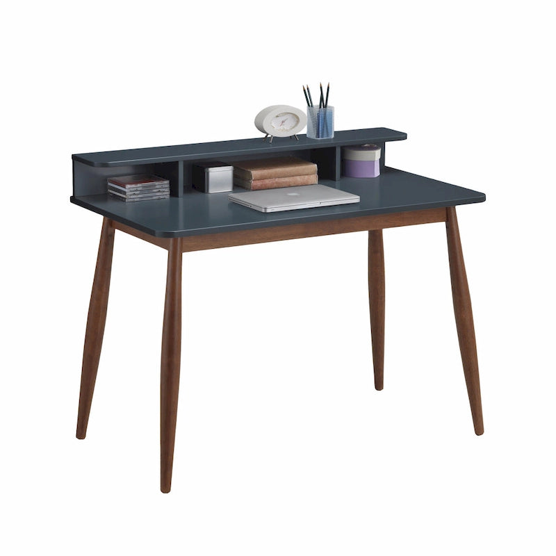 Scrivania da ufficio in legno grigio-blu con contenitore