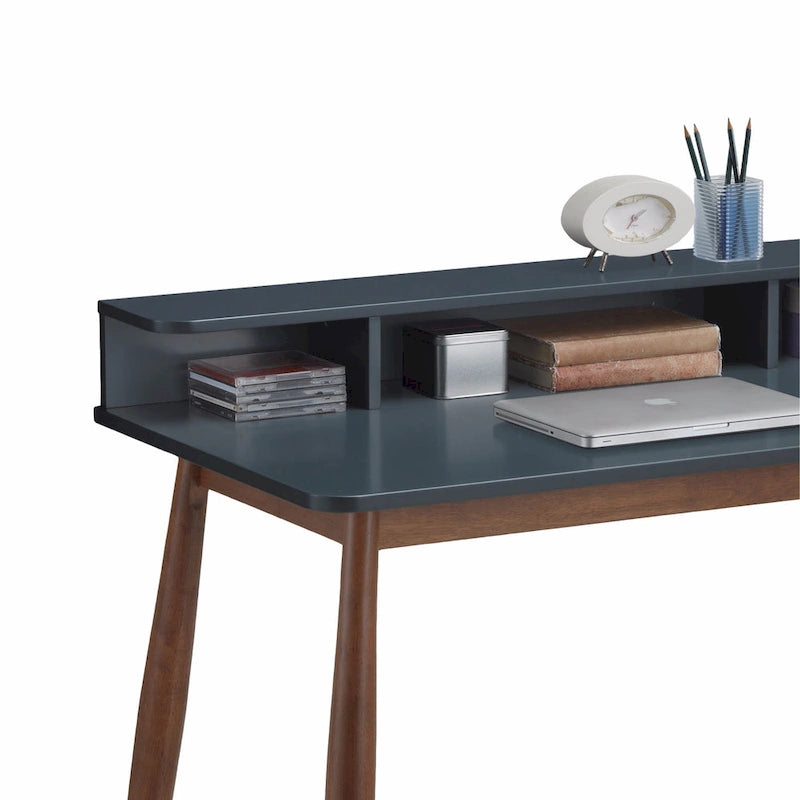 Scrivania da ufficio in legno grigio-blu con contenitore