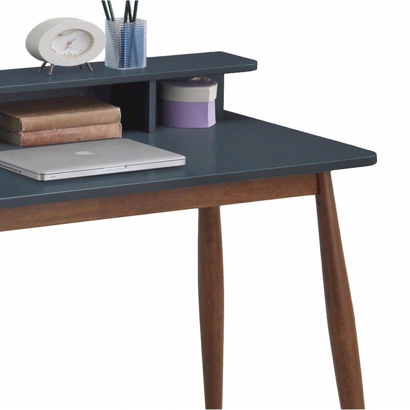 Scrivania da ufficio in legno grigio-blu con contenitore