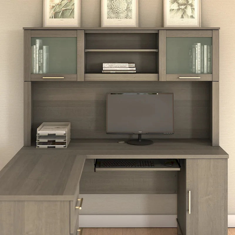 Pensile portaoggetti da scrivania per scrivania a L – 59,09L x 12,50W x 35,69H